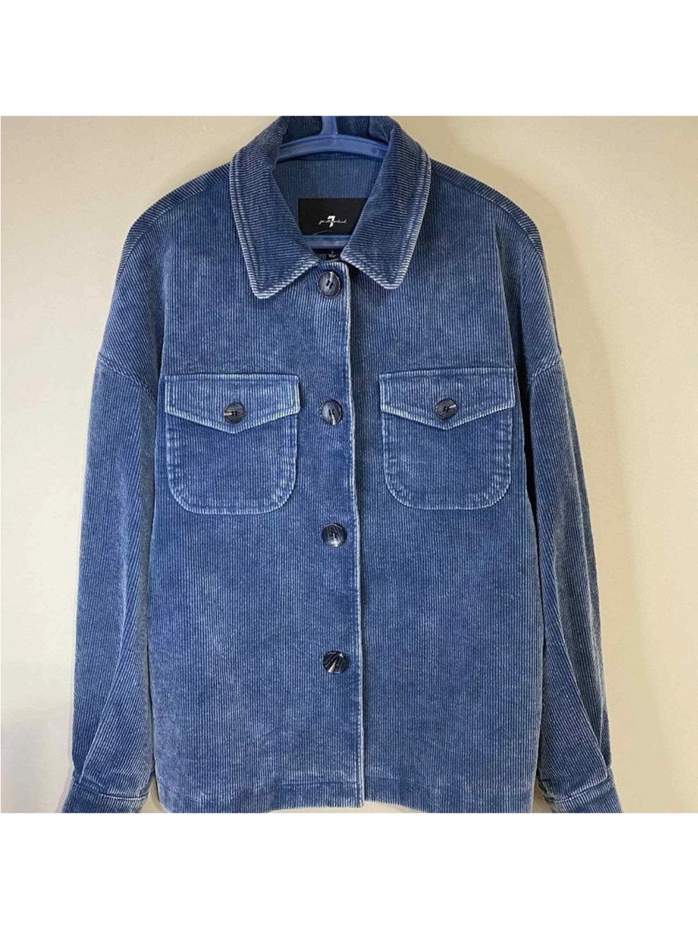 7 For all Mankind Corduroy Oversized Jacket Shacket Distressed Blue Size S